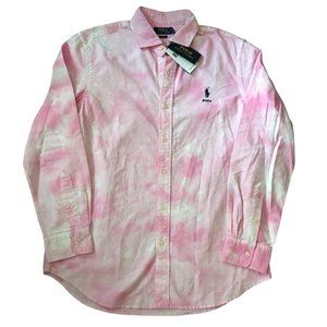 NWT Polo Ralph Lauren Pink Tie Dye Long Sleeve Button Down Shirt Size L